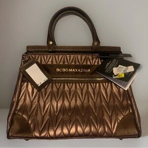 NWT BCBG Maxazria Bronze Quilted Satchel L Travel Carry On Work Duffle Overnight
